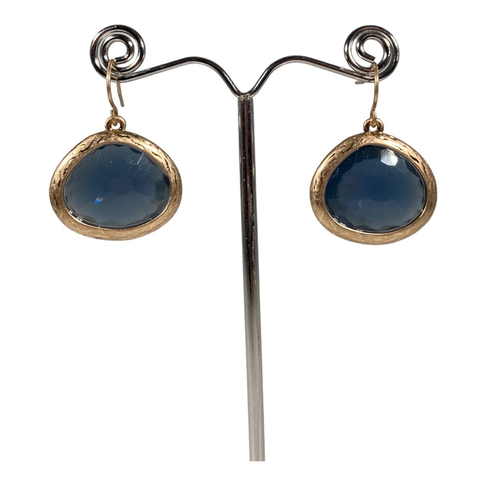 Gold Teardrop Dangle Earrings with Navy Blue